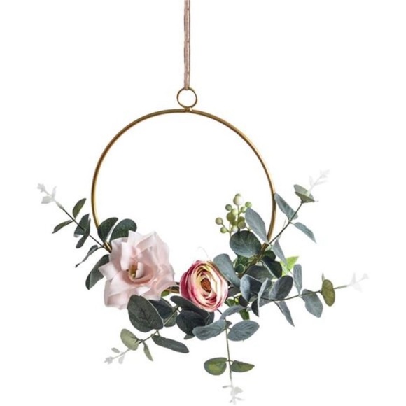 Floral Hoop Wreath Set of 3 Artificial Flower Hanging Wall, Clematis w/ Tea Rose - Picture 6 of 8